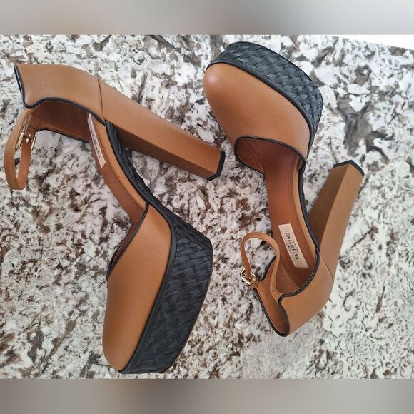 Valentino  Garavani Brown Leather Heel Platform Flats Sandals Size 39.5 - Picture 11 of 15